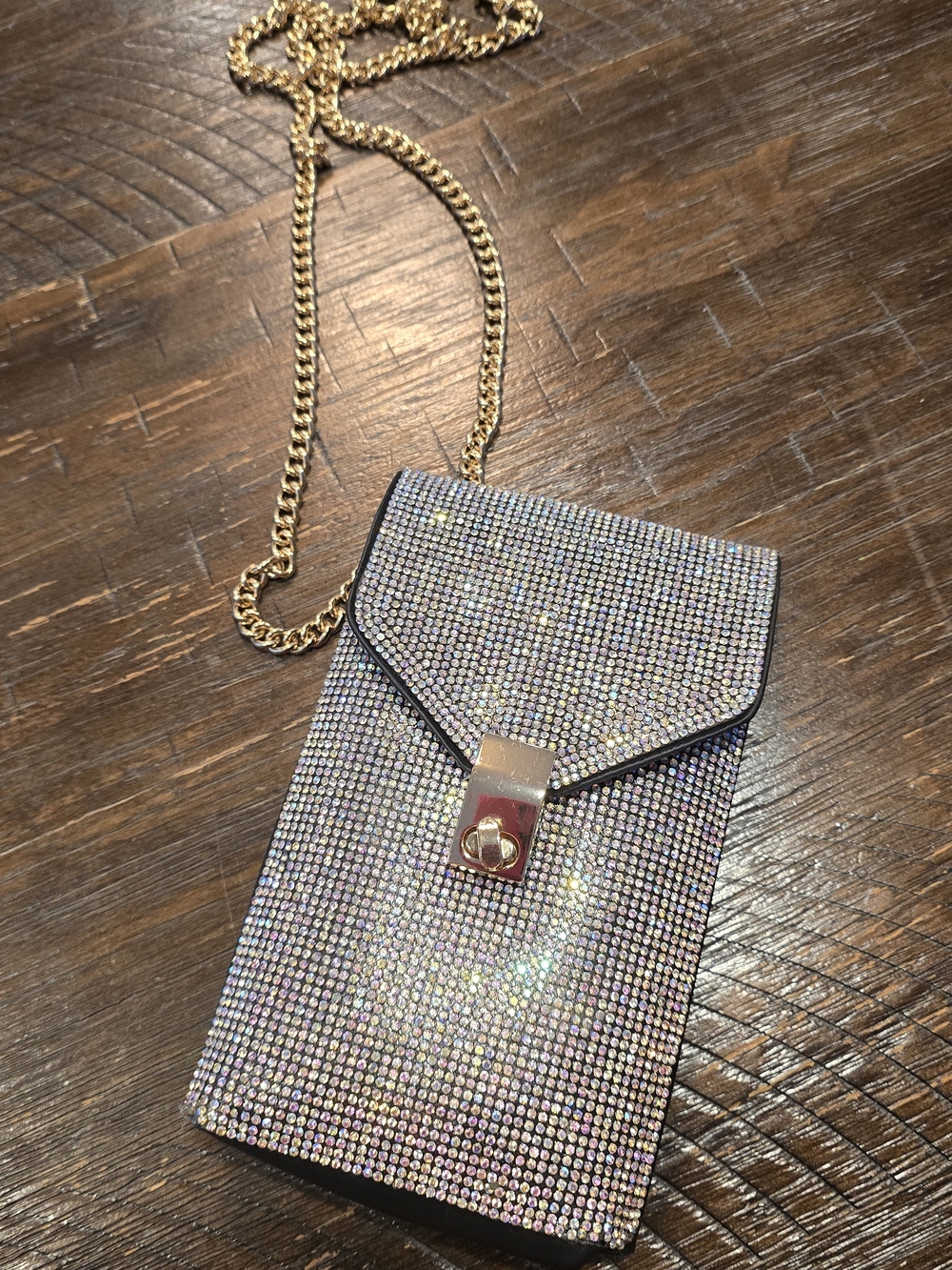 Crystal Embellished Crossbody Phone Bag - Gold Chain